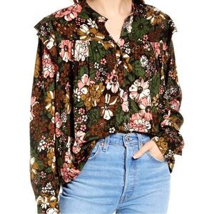 Treasure & Bond- brown floral blouse- Size medium